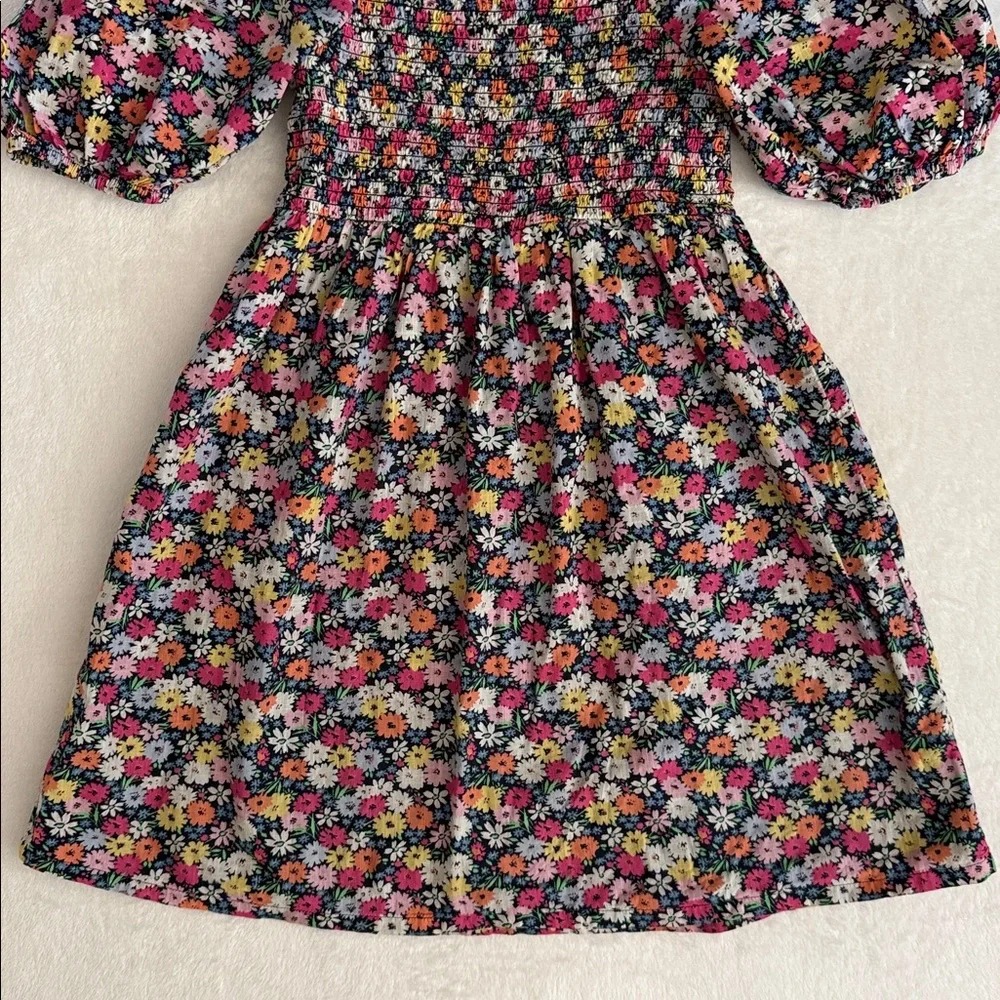 Gap Kids | Smocked Floral Print Puff Sleeve Cotton Dress 813739 Blue/Pink (L/10) - Picture 15 of 16
